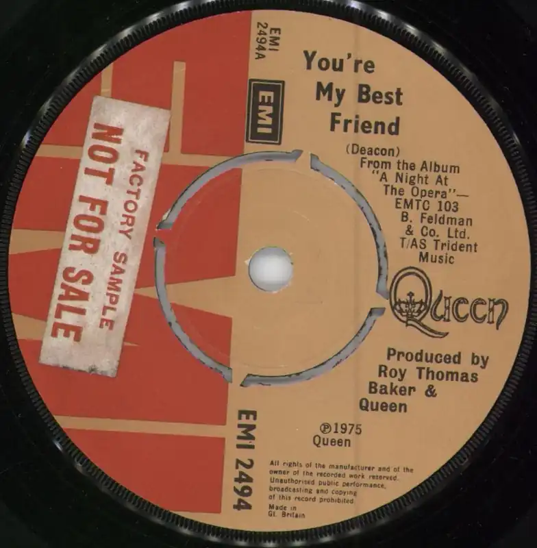 Queen You're My Best Friend - Sample UK 7" vinyl Trusted Brand