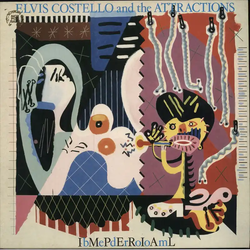 Elvis Costello Imperial Bedroom - Illustrated labels - Gold promo stamped UK Vinyl LP Best Seller