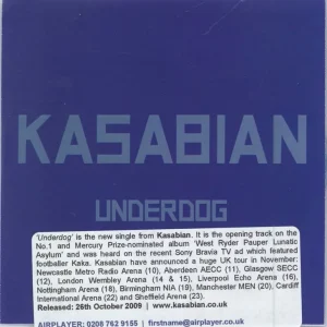 Weekend Sale Kasabian Underdog + PR UK Promo CD-R acetate