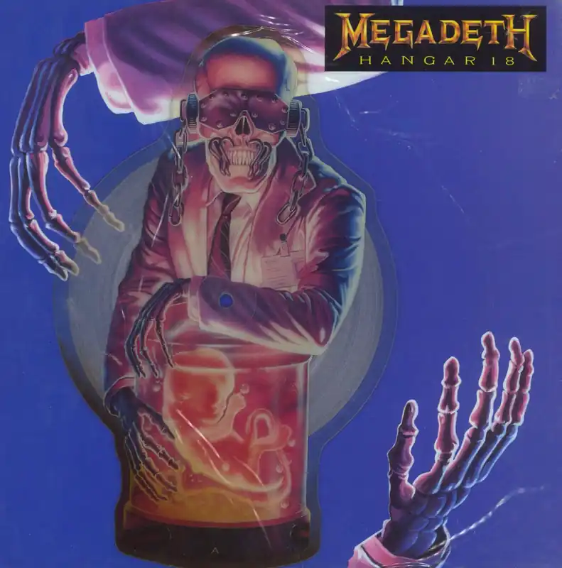 In Demand Megadeth Hangar 18 - tea-stained UK Shaped picture disc
