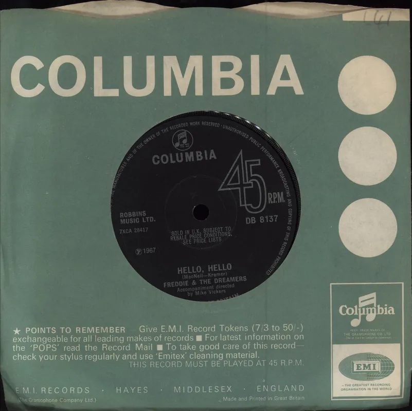 Free Shipping Freddie & The Dreamers Hello, Hello UK 7" vinyl