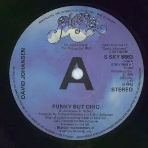 David Johansen Funky But Chic UK Promo 7" vinyl Direct From Manufacturer