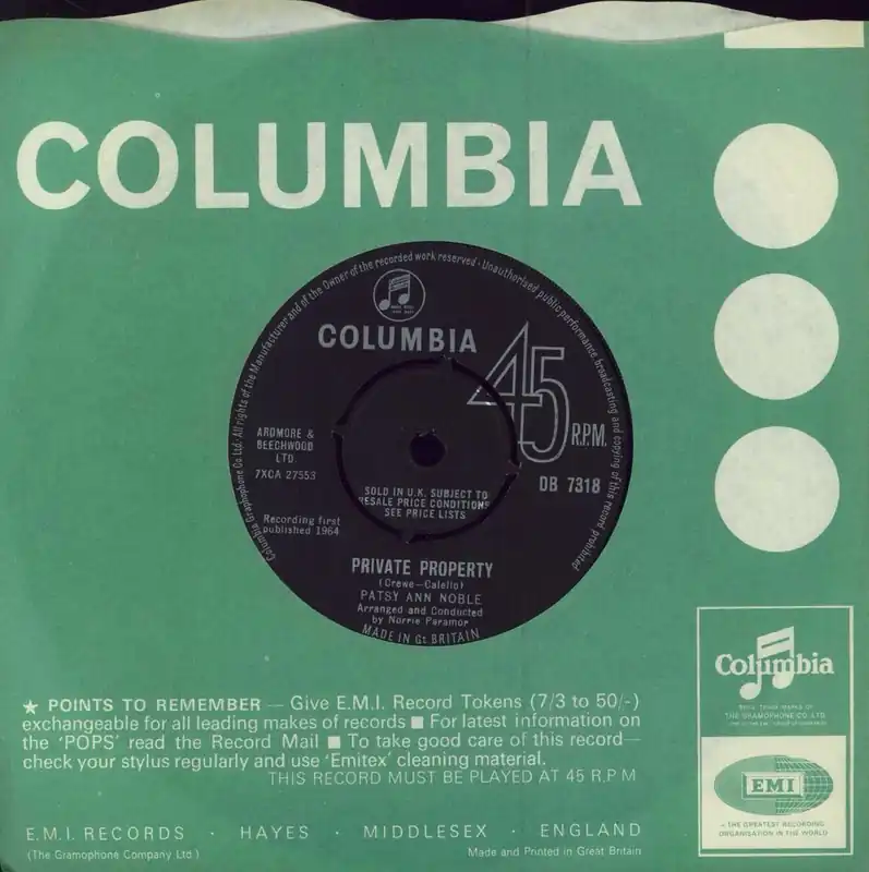 Save Now Patsy Ann Noble Private Property UK 7" vinyl