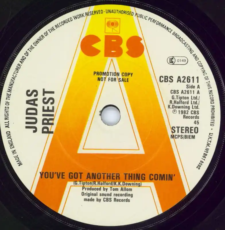 Original Judas Priest You've Got Another Thing Comin' - A Label UK Promo 7" vinyl