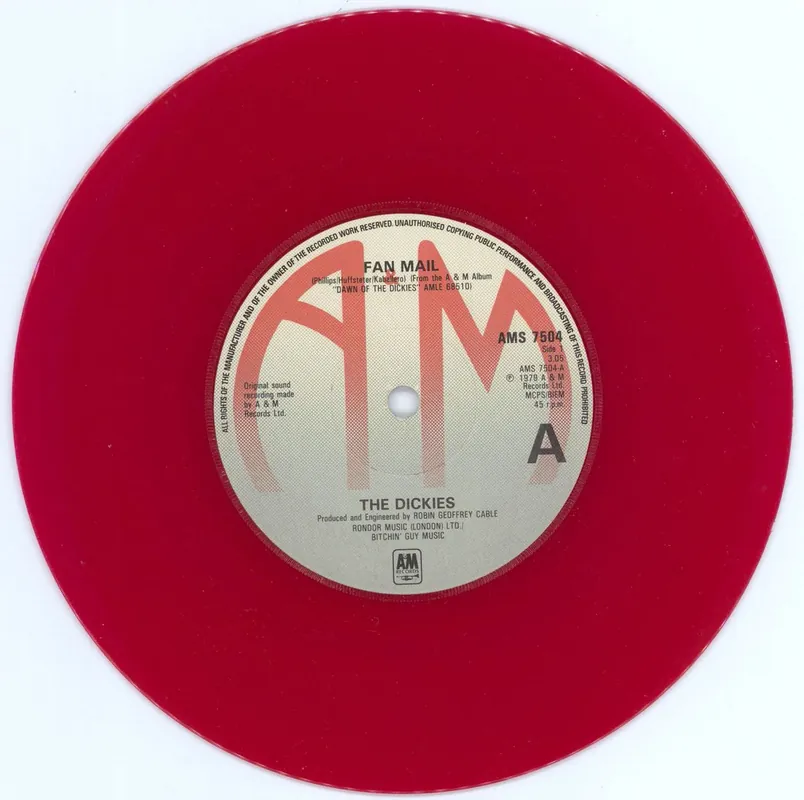 Editor’s Pick The Dickies Fan Mail - Red Vinyl UK 7" vinyl