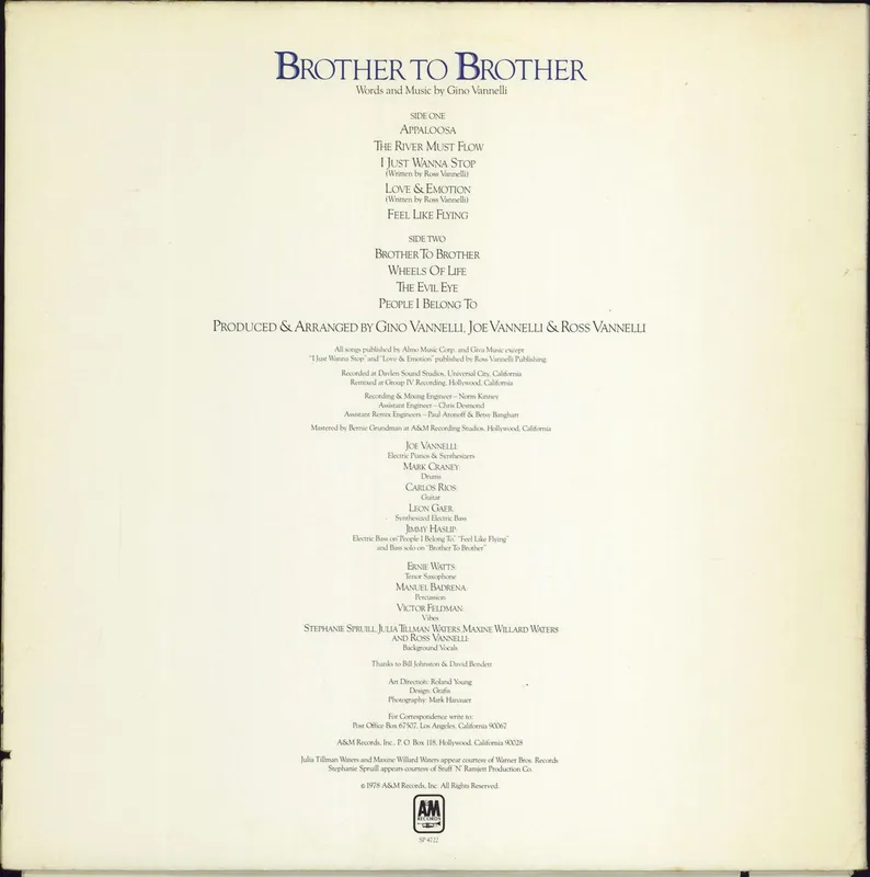 Gino Vannelli Brother To Brother US Vinyl LP Buy Today