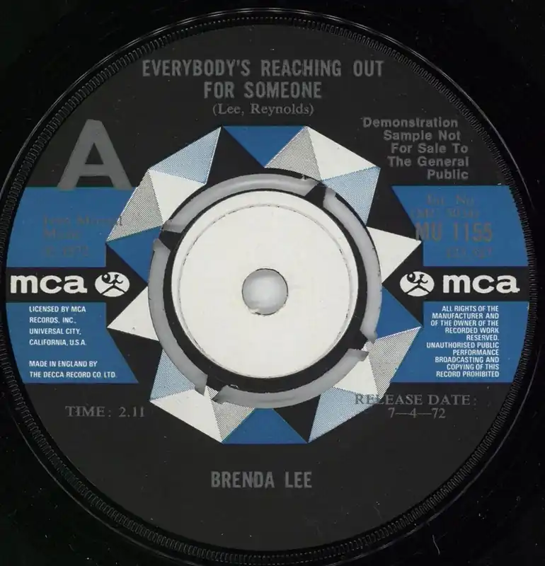 Brenda Lee Everybody's Reaching Out For Someone - A Label UK Promo 7" vinyl Original