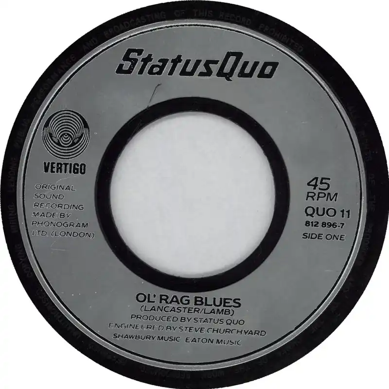 Sale Status Quo Ol' Rag Blues - Wide Centre UK 7" vinyl