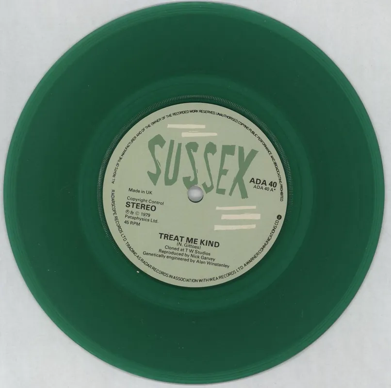 Worldwide Shipping Sussex Treat Me Kind - Green vinyl UK 7" vinyl