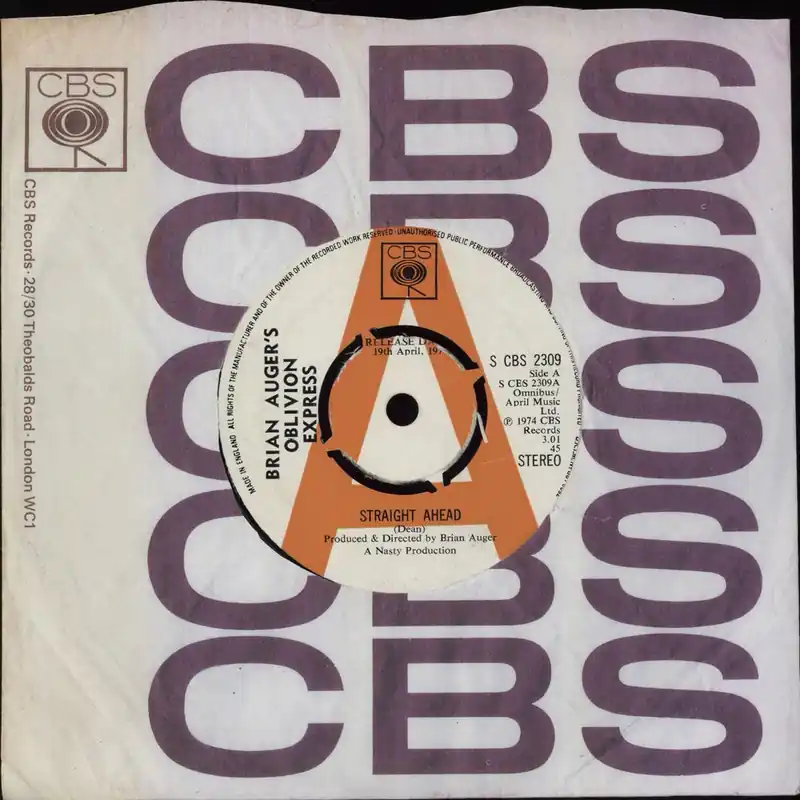 Brian Auger Straight Ahead - A-label UK Promo 7" vinyl Direct From Manufacturer