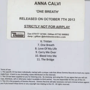 Anna Calvi One Breath UK Promo CD-R acetate Final Sale