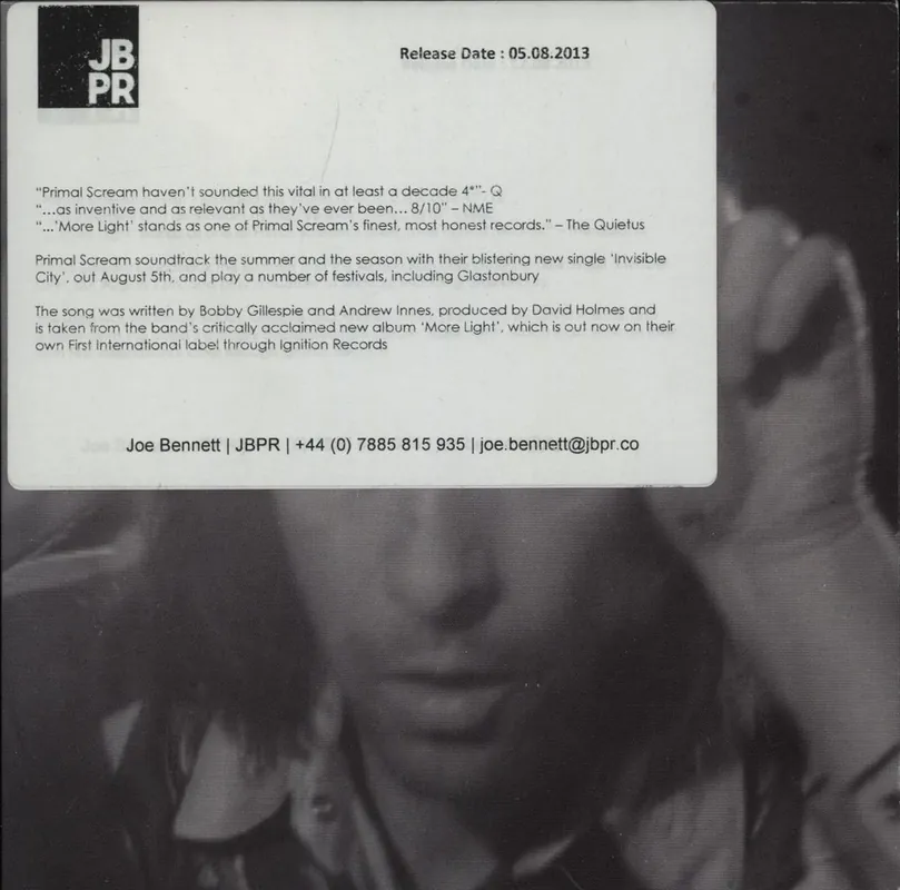 Primal Scream Invisible City UK Promo CD album Warranty Included