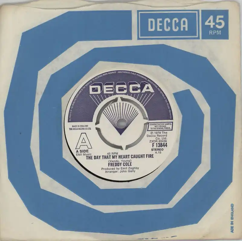 Freddie Cole The Day That My Heart Caught Fire UK Promo 7" vinyl Crafted
