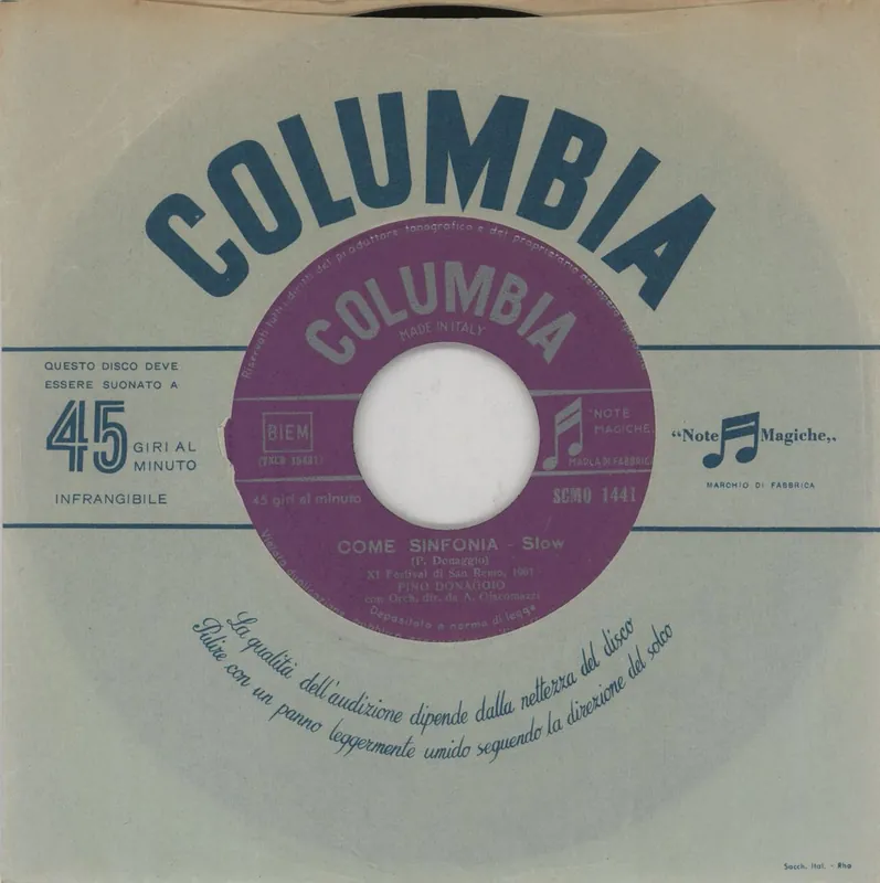 Grab Now Pino Donaggio Come Sinfonia + Company Sleeve Italian 7" vinyl
