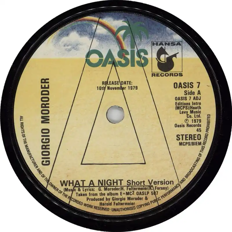Buy Online Giorgio Moroder What A Night - A Label UK Promo 7" vinyl