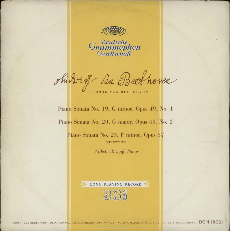 Wilhelm Kempff Beethoven: Piano Sonata No. 19 / Piano Sonata No. 20 / Piano Sonata No. 23 UK Vinyl LP Best Price