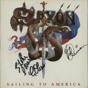 No Minimum Order Saxon Sailing To America - Autographed (3 Signatures) UK 12" vinyl