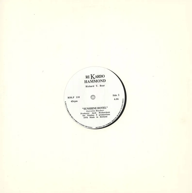 Richard T. Bear Sunshine Hotel/ Baby, I Need Your Loving Dutch 12" vinyl Hassle-Free Returns